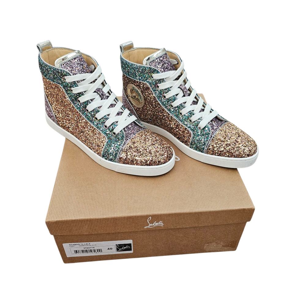 Christian Louboutin Bip Bip Orlato Size 40.5 US 10.5 Glitter High Top Sneakers - Picture 2 of 11